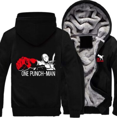 One-Punch Man Saitama Anime Character All Black Zipper Hooded Jacket