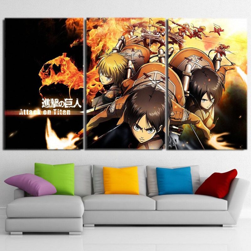 Attack On Titan Training Corps Fiery Flame 3pcs Canvas Print