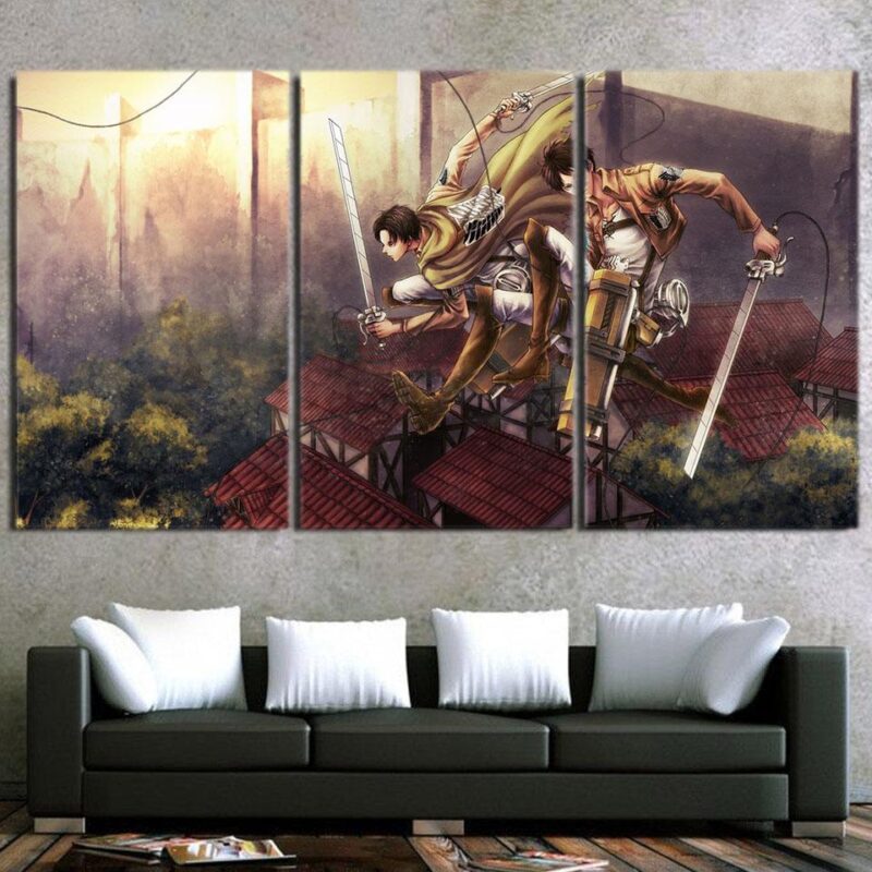 Attack On Titan Eren And Levi Survey Corps 3pcs Canvas Print