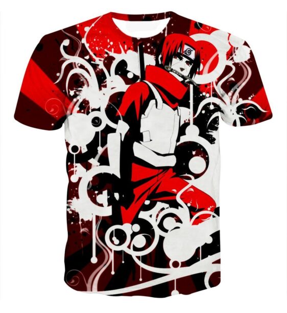 Sasuke Uchiha Weapon and Armor Ready for Fight Trendy Red T-shirt - Konoha Stuff