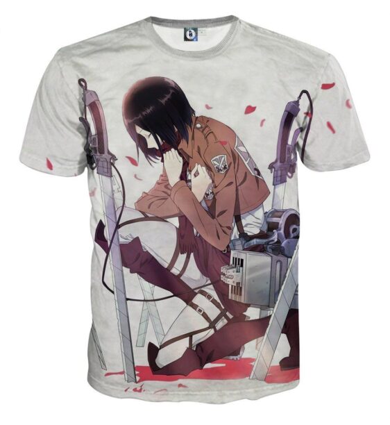 Attack On Titan Lonely Mikasa Praying Fan Art Vibrant T-shirt - Konoha Stuff