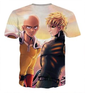 One-Punch Man Saitama And Genos Vibrant Full Print T-shirt - Konoha Stuff