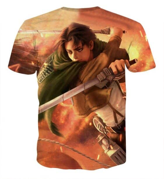 Attack On Titan Levi Dual Blades Fighting Fan Art T-shirt - Konoha Stuff