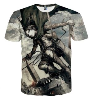 Attack On Titan Levi Dual Blades Jumping Sketch Style T-shirt - Konoha Stuff
