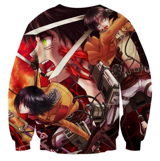 Attack On Titan Eren And Mikasa Fighting Fan Art Print Sweatshirt - Konoha Stuff