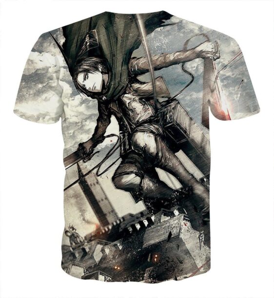 Attack On Titan Levi Dual Blades Jumping Sketch Style T-shirt - Konoha Stuff