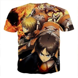 Attack On Titan Eren Armin Fighting Together Cool T-shirt - Konoha Stuff