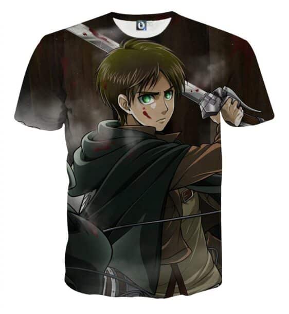 Attack On Titan Handsome Eren Green Eyes Cool Fan Art T-shirt - Konoha Stuff