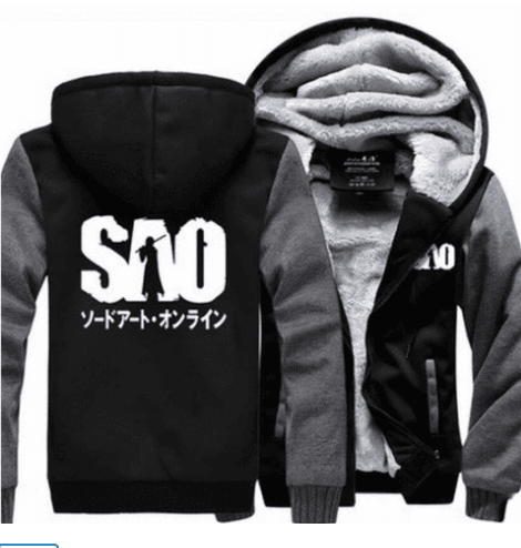Sword Art Online SAO Logo Kanji Winter Gray Black Vest Hooded Jacket