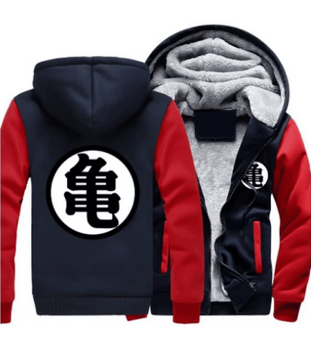 Dragon Ball Master Roshi Kanji Symbol Red Navy Zipper Hooded Jacket