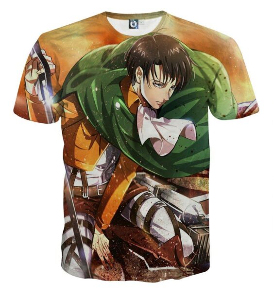 Attack On Titan Exhausted Levi Full Print Fan Art T-shirt - Konoha Stuff