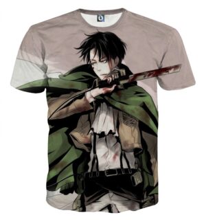 Attack On Titan Levi Blood On His Face Fan Art Cool T-shirt - Konoha Stuff
