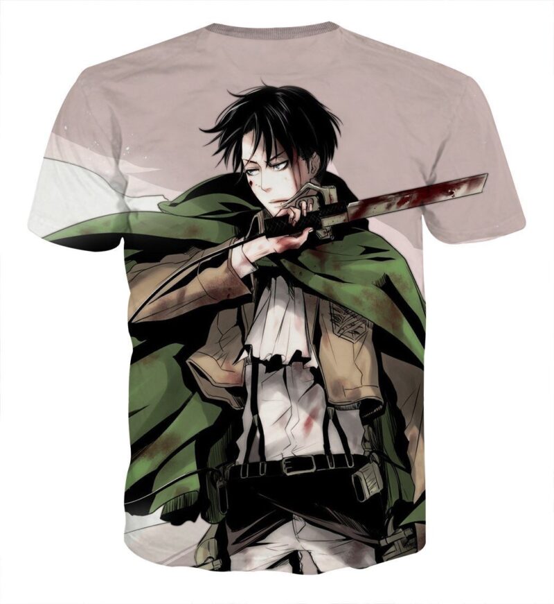 Attack On Titan Levi Blood On His Face Fan Art Cool T-shirt - Konoha Stuff