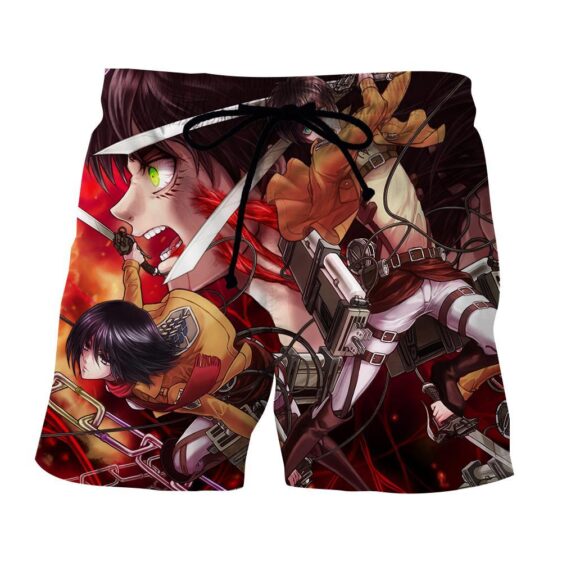 Attack On Titan Eren And Mikasa Fighting Fan Art Print Short - Konoha Stuff