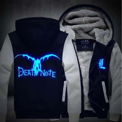 Death Note Anime Luminous Winter Navy White Fashion Coat Hooded Jacket