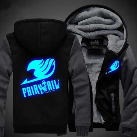 Fairy Tail Logo Cosplay Blue Luminous Gray Black Vest Hooded Jacket
