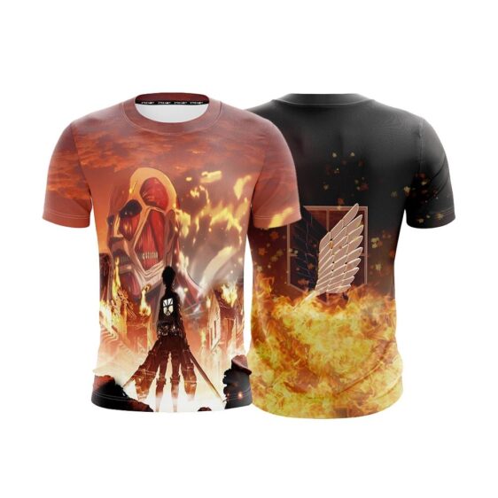 AOT Eren Colossal Titan Burning Survey Corps Orange T-Shirt