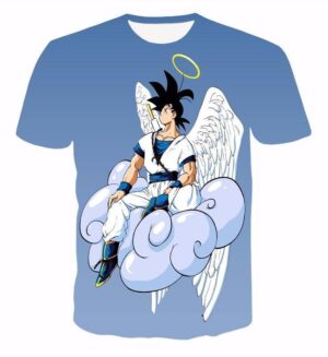 Angel Goku Sitting on the Cloud Blue 3D T-Shirt - Saiyan Stuff