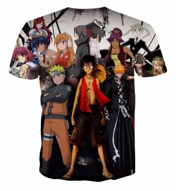 Anime Characters Naruto & One Piece Monkey D. Luffy 3D T-Shirt - Konoha Stuff