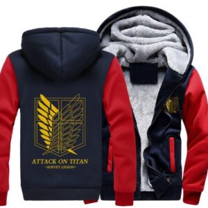 Attack On Titan Shingeki No Kyojin Yellow Recon Corps Red Navy Hooded Jacket - Konoha Stuff