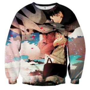 Attack on Titan Levi Ackerman Cool Red Rose Blue Sky Sweater