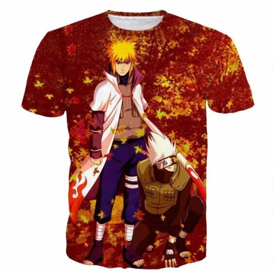 Classic Naruto Minato Namikaze Kakashi Hatake Falling Leaves T-shirt - Konoha Stuff - 1