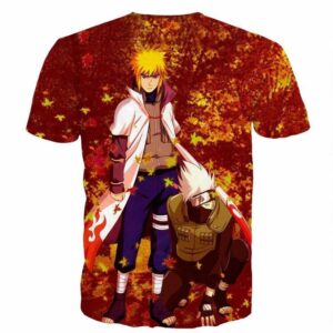 Classic Naruto Minato Namikaze Kakashi Hatake Falling Leaves T-shirt - Konoha Stuff - 2