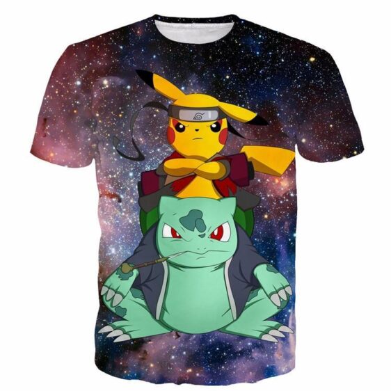 Cool Anime Pikachu Bulbasaur Combination Pikoto Galaxy Space 3D T-shirt - Konoha Stuff
