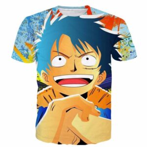 Cool Graffiti Art One Piece Happy Face Monkey D.Luffy Blue T-shirt - Konoha Stuff - 1