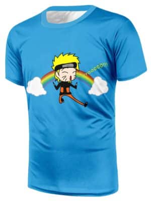 Cute Chibi Naruto Uzumaki With Rainbow Design Blue T-Shirt