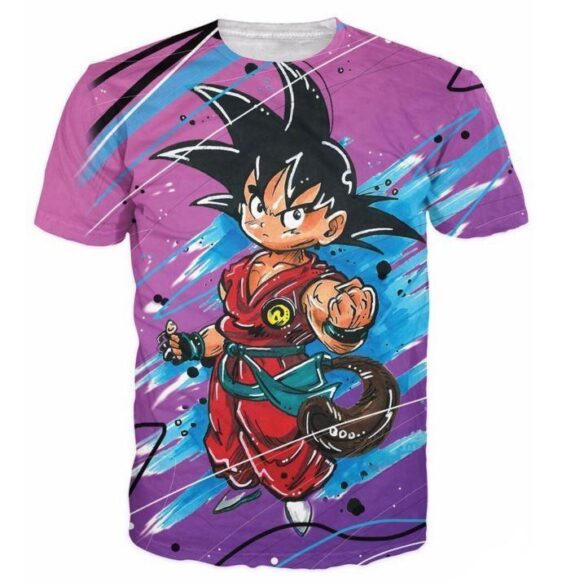 Cute Kid Goku Graffiti Painting 3D Dragon Ball T-Shirt - Saiyan Stuff