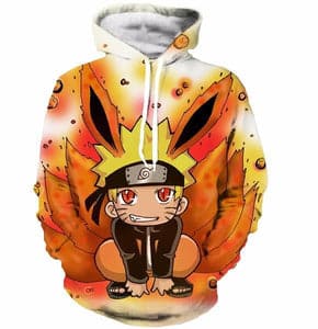Cute Kid Kurama Nine Tails Teen Naruto Red Orange Graphic Hoodie - Konoha Stuff