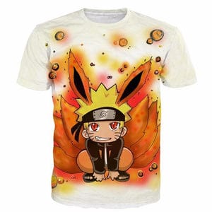 Cute Kid Kurama Nine Tails Teen Naruto Red Orange Graphic T-Shirt - Konoha Stuff