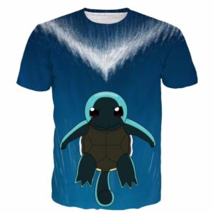 Cute Sad Squirtle Turtle Pokemon Go Blue Sea Water 3D T-shirt - Konoha Stuff - 1