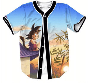 DBZ Cute Kid Goku Sitting On The Roof Blue Sky Full Print Baseball Jersey - Saiyan Stuff