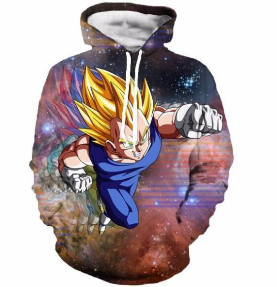 DBZ Super Saiyan Prince Vegeta Space Galaxy 3D Pocket Hoodie - Saiyan Stuff