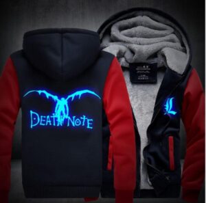 Death Note Anime Luminous Winter Navy Red Fashion Coat Hooded Jacket - Konoha Stuff