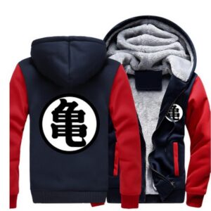 Dragon Ball Master Roshi Kanji Symbol Red Navy Zipper Hooded Jacket - Saiyan Stuff