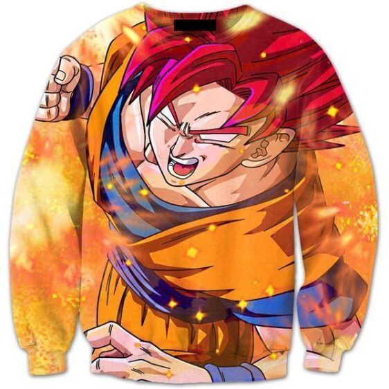 Super Saiyan God 2 Goku SSJG2 Red Hair Fantastic 3D HD Sweater - Saiyan Stuff