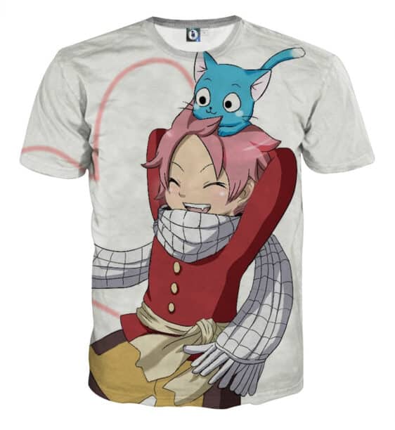 Fairy Tail Adorable Kid Natsu Dragneel Happy White T-Shirt