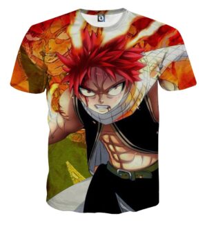 Fairy Tail Angry Wounded Natsu Dragneel Orange Flame T-Shirt