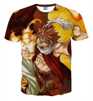 Fairy Tail Anime Natsu Fire Dragon Iron Fist Orange T-Shirt