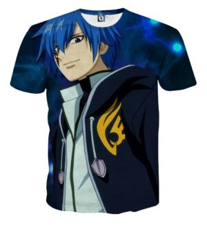 Fairy Tail Cool Jellal Fernandes Charming Smile Blue T-Shirt