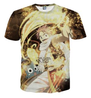 Fairy Tail Cute Natsu Dragneel Happy Fire Flame Aura T-Shirt