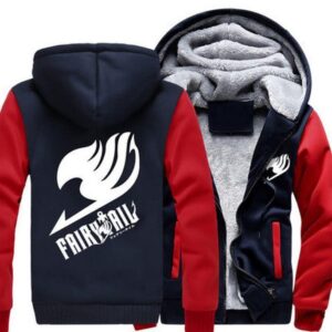 Fairy Tail Guild Logo Symbol Natsu Dragneel Red Navy Zipper Hooded Jacket - Konoha Stuff