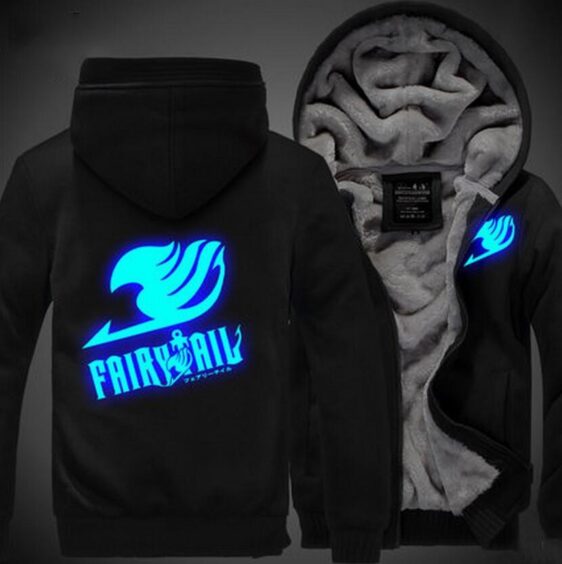 Fairy Tail Logo Cosplay Blue Luminous Vest Black Hooded Jacket - Konoha Stuff