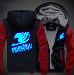 Fairy Tail Logo Cosplay Blue Luminous Vest Red Navy Hooded Jacket - Konoha Stuff