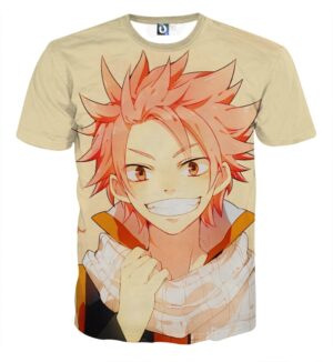 Fairy Tail Natsu Charming Smile Heart String Beige T-Shirt