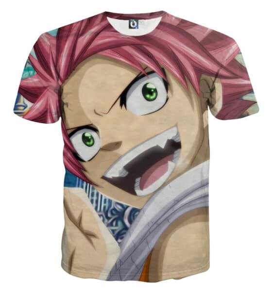 Fairy Tail Anime Mage Natsu Energized Motivated Look T-shirt
