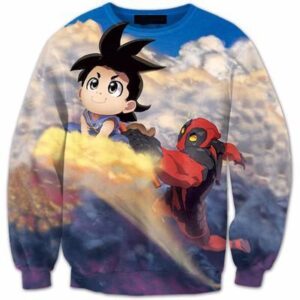 Flying Nimbus Cloud Kid Goku and Deadpool Funny 3D Sweatshirt - Saiyan Stuff